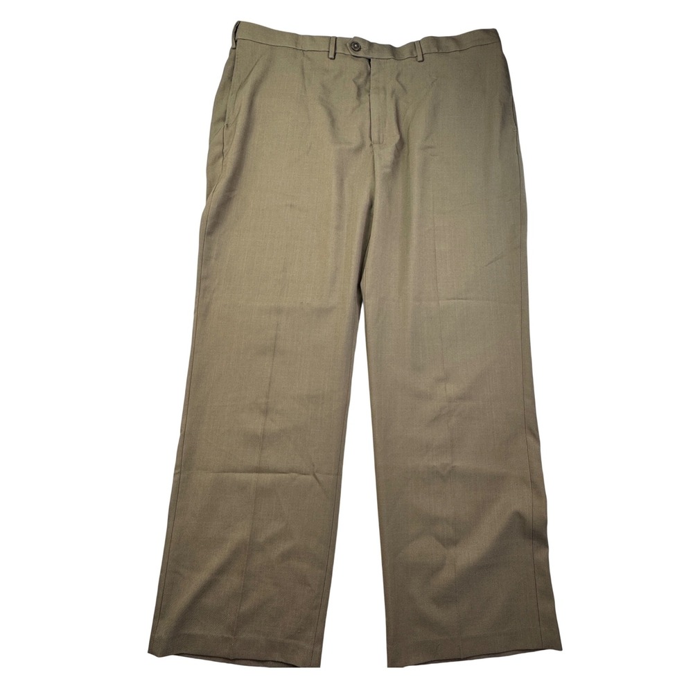 Haggar Mens Eclo Stria Classic Fit Dress Pants Brown 44x32 Flat Front Trousers